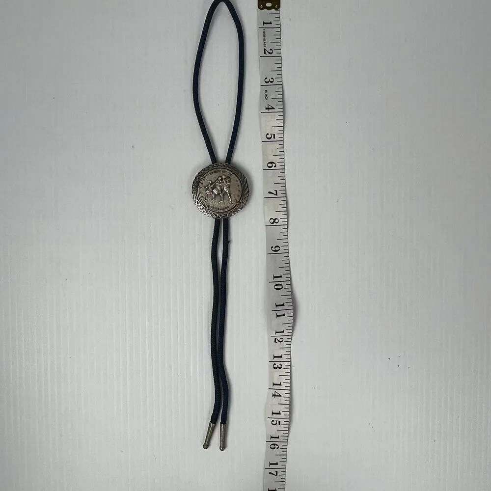 Vintage Bolo Tie Bicentennial 1776-1976 Spirit OF 76 Blue Silver Metal Clasp